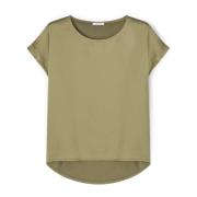 Motivi Satin Front T-shirt med Kimono Ärmar Green, Dam