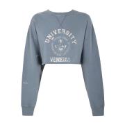 Golden Goose Blå Vit Cropped Crewneck Sweatshirt Blue, Dam