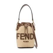 Fendi Strå Vävd Raffia Axelväska Beige, Dam