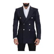 Dolce & Gabbana Italiensktillverkad Navy Blue Peak Lapel Blazer Blue, ...