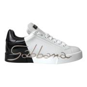 Dolce & Gabbana Vit Svart Portofino Låg Topp Läder Sneakers White, Dam