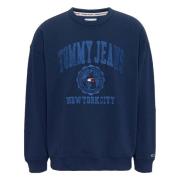 Tommy Jeans College Logo Reverse Slub Sweatshirt Hoodie Blue, Herr