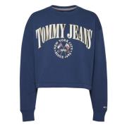 Tommy Jeans Avslappnad passform Logo Hoodie Blue, Dam