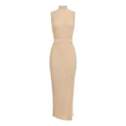 Elisabetta Franchi Räfflad Viskos Lurex Midi Klänning Beige, Dam