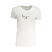 Pepe Jeans Vit Bomull Logo Print T-shirt White, Dam