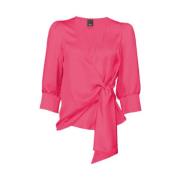 Pinko V-ringad Blus i Crèpe Tyg Pink, Dam