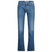 Jacob Cohën Slim Fit Blå Tvättad Denim Jeans Blue, Herr