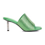 Givenchy Grön Satin Strass Mulor Green, Dam