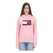 Tommy Jeans Rosa hoodie med flaggtryck Pink, Dam