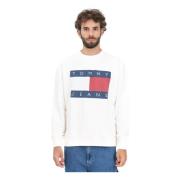 Tommy Jeans Vit Crewneck Sweatshirt Casual Höst Vinter White, Herr