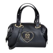 Love Moschino Svart handväska med hjärtplakett Black, Dam