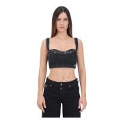 Versace Jeans Couture Svart denimkorsett med barockspännen Black, Dam