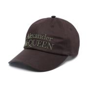 Alexander McQueen Svart Bomull Broderad Logohatt Black, Herr