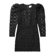 Munthe Elegant Svart Blommönstrad Broderad Klänning Black, Dam