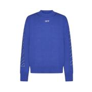 Off White Blå Stickad Crewtröja Blue, Herr