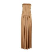 Alberta Ferretti Satin Klänning Beige, Dam