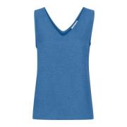 Kaffe Ärmlös Denim Tank Top Blus Blue, Dam