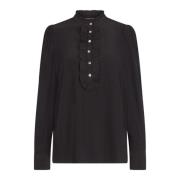 Freequent Feminin Svart Blus med Volangdetaljer Black, Dam