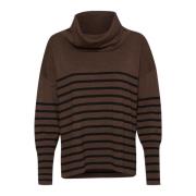 Saint Tropez Randig Cowlneck Pullover Tröja Mörk Melange Brown, Dam