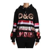 Dolce & Gabbana Paljetter Hooded Pullover Sweater Black, Dam