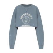 Golden Goose Universitetsprintad Cropped Sweatshirt Blue, Dam