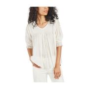 Emile et Ida Bomull Voile Blus med Bouillonné Manschetter White, Dam