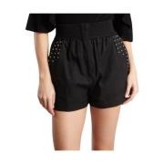 IRO Svarta Linneblandade Shorts med Stud Detaljer Black, Dam