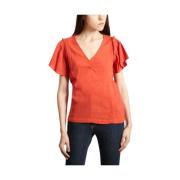 Sessun Korall Jacquard Top Red, Dam