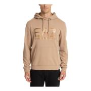 Emporio Armani EA7 Dragsko Mönstrad Logga Ficka Hoodie Beige, Herr