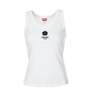 Kenzo Blomster Broderad Ärmlös Ribbad Tanktop White, Dam