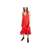 Kenzo Röd Viskos Camisole Klänning med Ruffle Trim Red, Dam