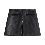 Courrèges Svart Flared Minikjol Coated Finish Black, Dam