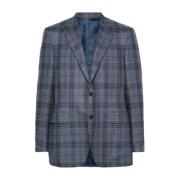 Canali Rutig Ull Silke Blazer Blue, Herr