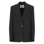 Msgm Svart Ull Blazer Peak Revers Jacka Black, Dam