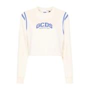 Gcds Cropped Logo Crewneck Sweatshirt Beige, Dam