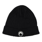 Marine Serre Svart Ull Beanie Mössa Ribbstickad Black, Unisex