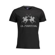 La Martina Elegant Svart Bomull T-shirt Rund Hals Black, Herr