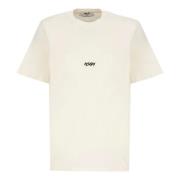 Msgm Herr Ivory Bomull T-shirt med Tryck Beige, Herr