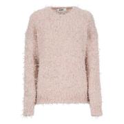 Msgm Rosa Lurex Crew Neck Sweater Pink, Dam