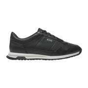 Hugo Boss Svarta Sneakers Slätt Material Gummisula Black, Herr