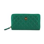 Versace Quiltad Läder Dragkedja Plånbok Grön Green, Unisex