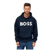 Boss Blå hoodie med logotyptryck Blue, Herr