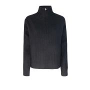 A.p.c. Svart Ribbstickad Tröja Oversize Dragkedja Hals Black, Dam