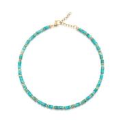 Nialaya Heishi Turquoise Choker with Gold Yellow, Dam