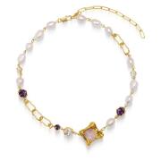 Nialaya Womens Pearl Choker with Assorted Cubic Zirconia Stones Yellow...