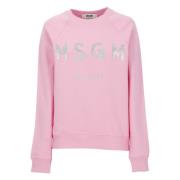 Msgm Rosa Bomullsweatshirt med Glitterlogo Pink, Dam