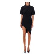 Mugler Svart Rynkad Bomull Mini Klänning Black, Dam