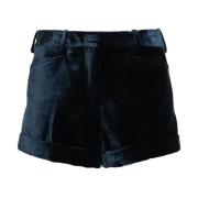 Tom Ford Blå Sammetsshorts med Dartdetaljer Blue, Dam