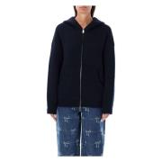 Self Portrait Navy Stickad Hoodie Aw24 Blue, Dam