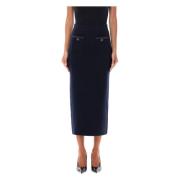 Self Portrait Navy Wool Pencil Skirt Aw24 Blue, Dam